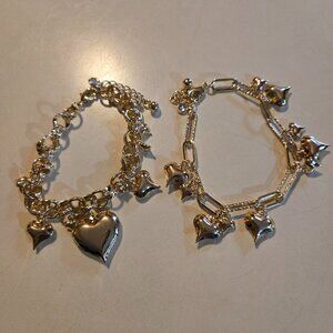 2 gold heart bracelets on 2 different style chains-new from market